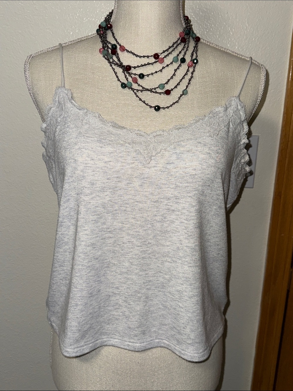 American Eagle Lounge Lace-Trim Spaghetti Strap Tank Top size XL